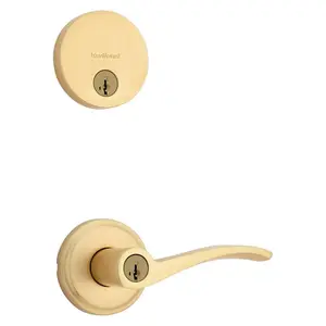 Kwikset 5057291 1.75 in. KW1 Sedona Transitional Satin Brass Lever & Single Cylinder Deadbolt