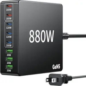 880W USB C Charger Block  Station 8 Port Fast Chager 140W PD PPS HUB Laptop MacBook Charger Compatible with   17 Pro Max/17 Air/16 SE/ Galaxy 25/ MacBook Pro/Air/iPad Pro