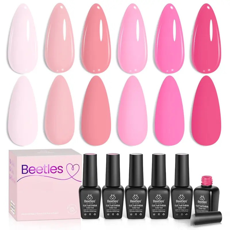 Beetles 6Colors Gel Polish Set Nude Light Baby Hot Pink Gel Nail Polish Sweet  Soak off Uv Led Lamp Needed Manicure DIY Home Gifts for Girls Pink Melody Bunny Case  Base Coat Cutics #TikTokShopBacktoSchool