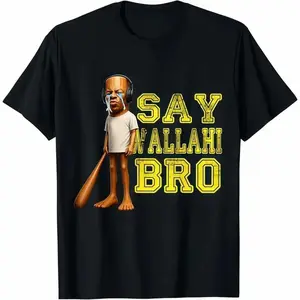 Premium Cotton Graphic Tees Funny Tung Tung Speed Brainrot Say Wallahi Bro Meme T-Shirt