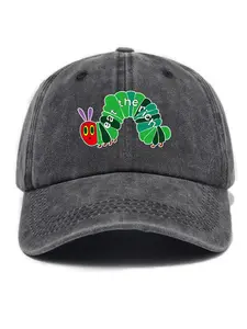 Cartoon Caterpillar Print Washed Soft Baseball Cap, Unisex Casual Fitted Sun Protection Hat for All Seasons, Stylish and Versatile Design