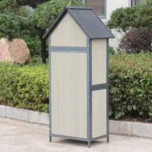 68" Tall Wooden Cabinet, Wooden Garden Tool Cabinet with Adjustable Shelves Waterproof Garden Shed, Metal Frame Tool Cabinet for Backyard, Patio & Garden Tool Organization