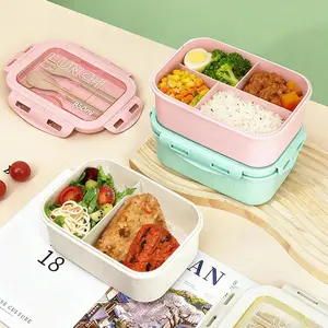 Lunch Box with Cutlery Set, 1 Set ReusableDouble Grid Lunch Box with Spoon & Fork,Portable Lunch Container for Kitchen,Outdoor, Learning Supplies, Personal LurBoX bento boxes Lunch Box Set Bento Bento Lunch Box Set