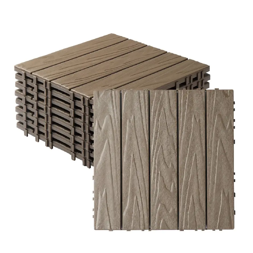 CalidoCasa 27-Pack Interlocking Outdoor Deck Tiles, 11.8x11.8x0.8in Waterproof Non-Slip Plastic Walkway Flooring, Strong Load-Bearing, Weather Resistant, Advanced Drainage Structure, Snap Lock, Customizable Layouts for Balcony, Porch, Improves Airflow