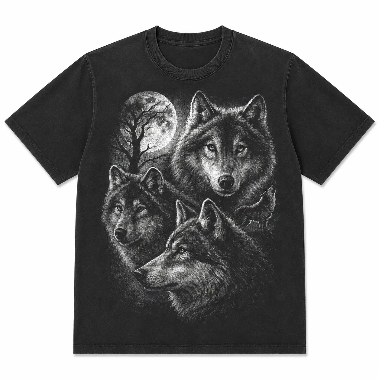 Wolf Vintage 90s Graphic Style T-Shirt, Grunge Retro Wolf Faded Tee, Wild Nature Wolf Howling Moon Y2k Gothic,2000s Wolf Gift