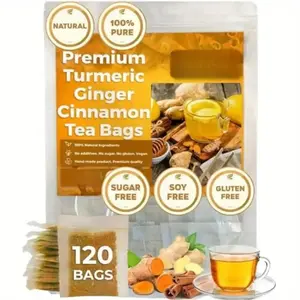 120 Bags Premium Turmeric Ginger Cinnamon Tea, Improve Digestion, Support Brain, Weight, Skin and Sleep, Eco-Conscious Tea Bags and Premium Natural Ingredients. Turmeric Ginger Herbal Tea. No Sugar, No Caffeine, No Gluten, Vegan. Beverage loaded tea