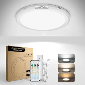 5000mAh Rechargeable Magnetic LED Ceiling Light with Remote, 7.09" Wireless Waterproof Shower Lights 3000K/4000K/6000K, Battery Powered Light for Closet Hallway Laundry Stairs, Motion Sensor Lights No Wiring