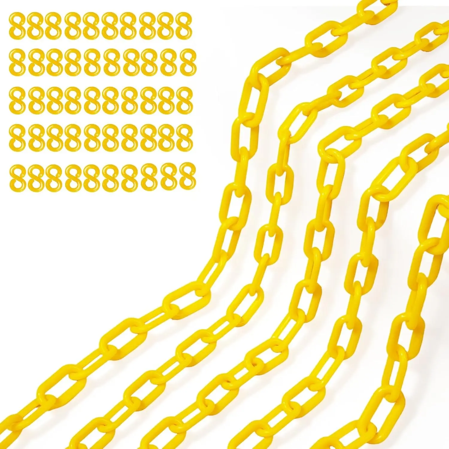240FT Yellow Plastic Chain Links, Large Safety Chain, Plastic Barrier Chain with 50PCS S-Hooks for Crowd Control, Parking Lots, Queue Lines, Fences and Decoration