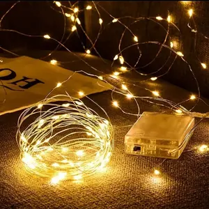 1pc, 20/50/100 LED Wire Garland String Lights, Warm White Home Wall Room Decor, Holiday Party Wedding Festival Indoor Bedroom Table Ramadan Christmas Decoration