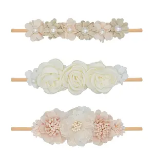 Cute Flower Headband Set of 3 with Stretchy Nylon Material, Elastic Hair Band Floral Wraps Birthday Gifts, Headbands Set Flower Hair Bows Accessories, 3pcs Bows Wrap, Elastic Nylon Floral Hair Band, Flower Headbands Set, Perfect for Fashionable Look