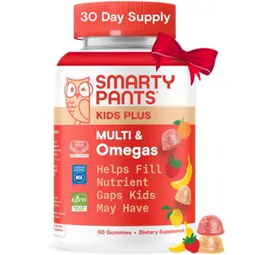 SmartyPants Kids Multivitamin Gummies - Improved Formula: Omega 3 (DHA/EPA), Vitamins D3, C, B12, B6, Vitamin A, K & Zinc, Gluten Free, Three Fruit Flavors, 60 Count (30 Day Supply)