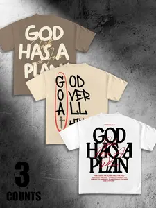 Men's Christian Faith T-Shirt, "God Has A Plan" Inspirational Text Print Oversized Tee, Casual Religious Streetwear Top #ChristianTee #FaithInspiredTee #ReligiousStreetwear #OversizedTShirt #TikTokMadeMeBuyIt