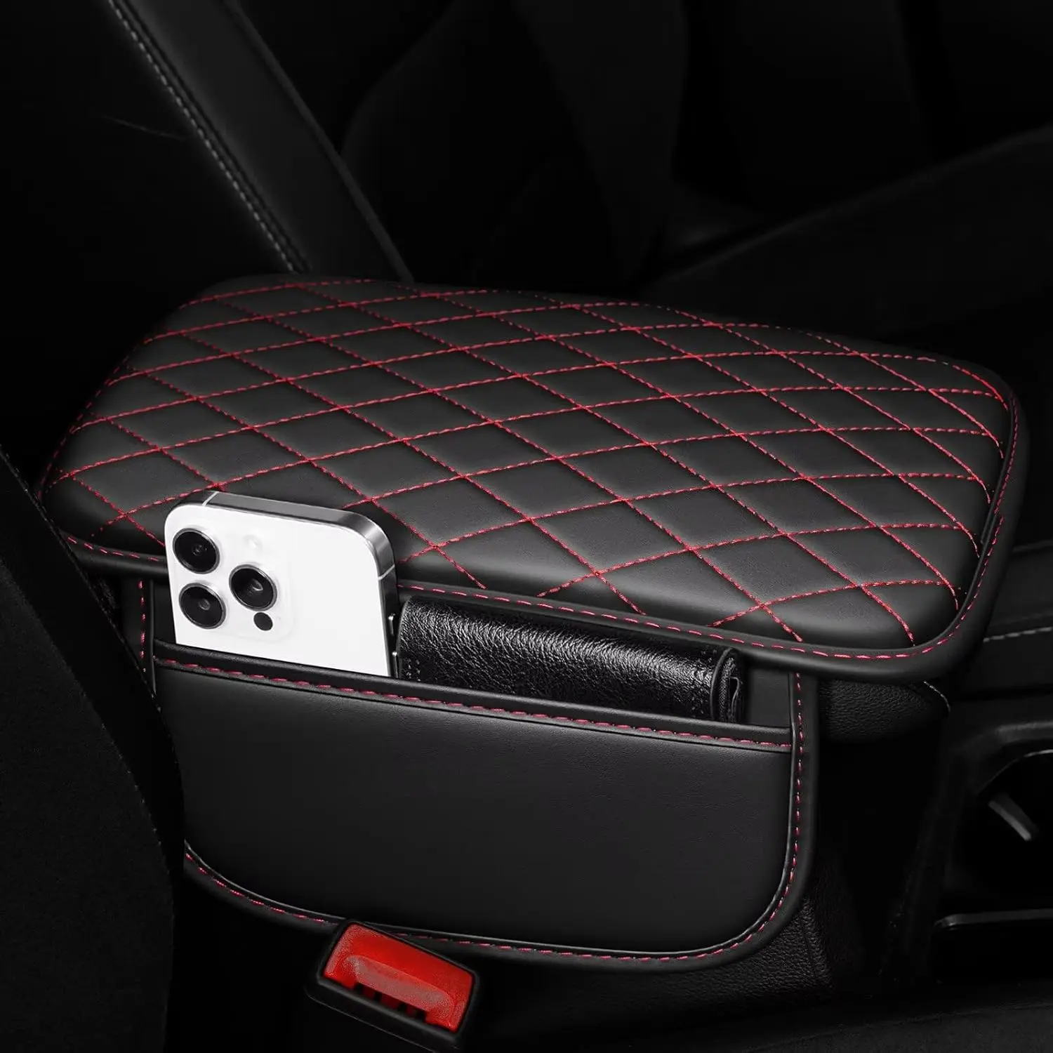Universal Leather Car Center Console Armrest Cover - Memory Foam Cushion Pad with Elastic Bands, 12.3×7.86in Custom Fit, Anti-Scratch Non-Slip Waterproof Protector, Car Decor for SUVs, Trucks