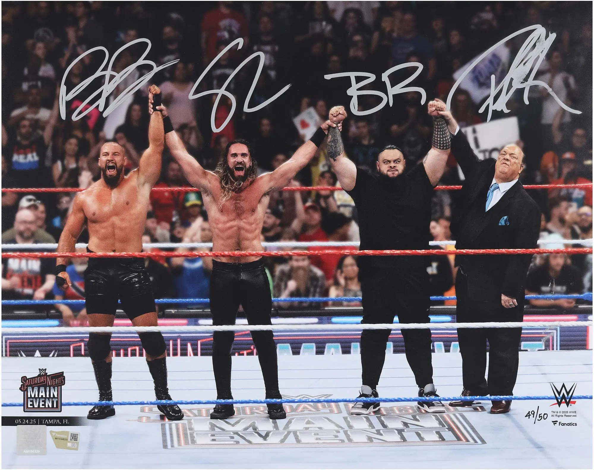 The Vision WWE Autographed 16" x 20" Photograph Signed by Seth Rollins, Paul Heyman, Bron Breakker & Bronson Reed - Limited Edition of 50 - Fanatics Authentic Certified