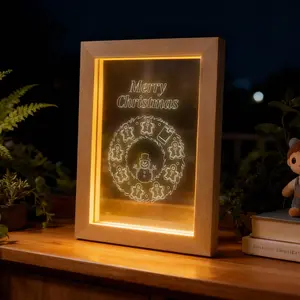 LIVEKEY DIY Photo Frame Creative Christmas Gingerbread Ring Night Light Painting Night Light Desktop Ambient Light Decoration Bedside Lamp