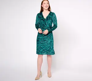Isaac Mizrahi Live! Regular Burnout Velvet Long Sleeve Wrap Dress