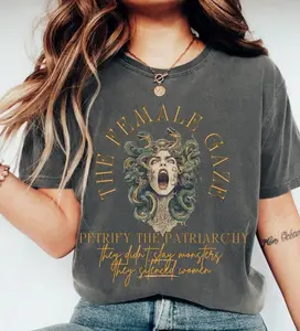 Women's The Female Gaze Medusa Shirt, Petrify the Patriarchy Feminist T-Shirt, Leftist Shirt Greek Mythology Literature Tee, Ladies Summer Outfits