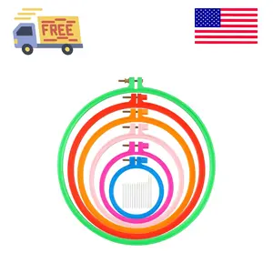 6 Pcs Embroidery Hoop 6 Size, Round Plastic Cross Stitch Hoop with 16 Needles (3.6In to 10.7 in)(Multicolor)