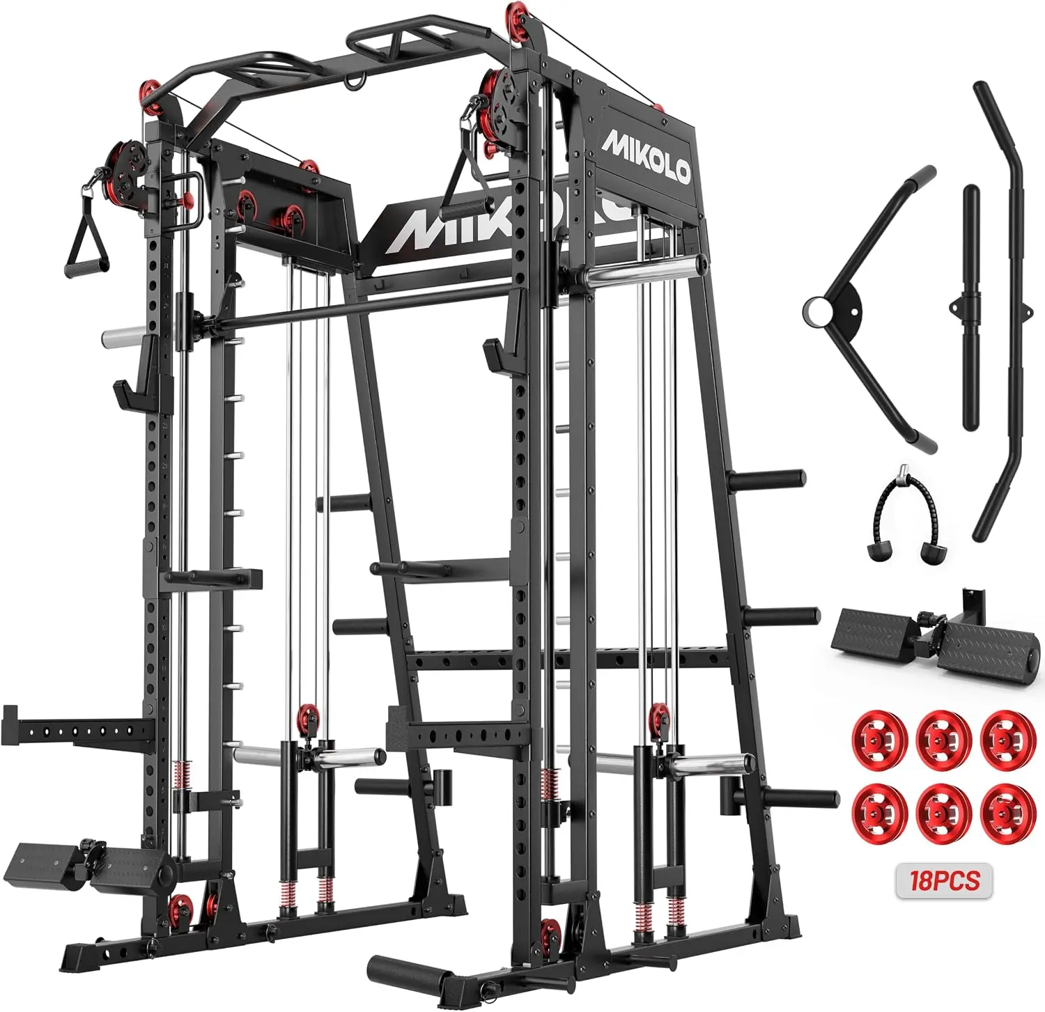 Mikolo M4 2.0 Standard/Ultra/Elite Smith Machine, 2200lbs Squat Rack with LAT-Pull Down System & Cable Crossover Machine, Training Equipment with Leg Hold-Down Attachment