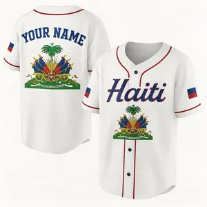 Custom Haiti Baseball Jersey, Personalized 3D National Emblem Shirt, Haitian Pride Fan Apparel, Custom Name and Number Sportswear, Lightweight Baseball Jersey Gift for Men and Haiti Supporters