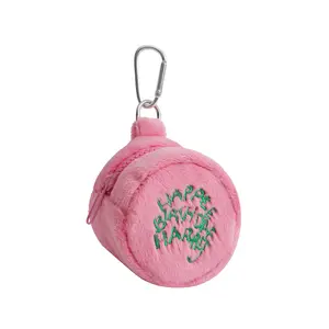 FAURALA Adorable Plush Round Coin Purse for Women, Fluffy Pink Mini Circle Bag with Zipper Closure Soft Plush Pouch Perfect for Storing Coins, Cards, and Small Essentials, Cute Keychain Accessory for Backpacks, Luggage, or Daily Use