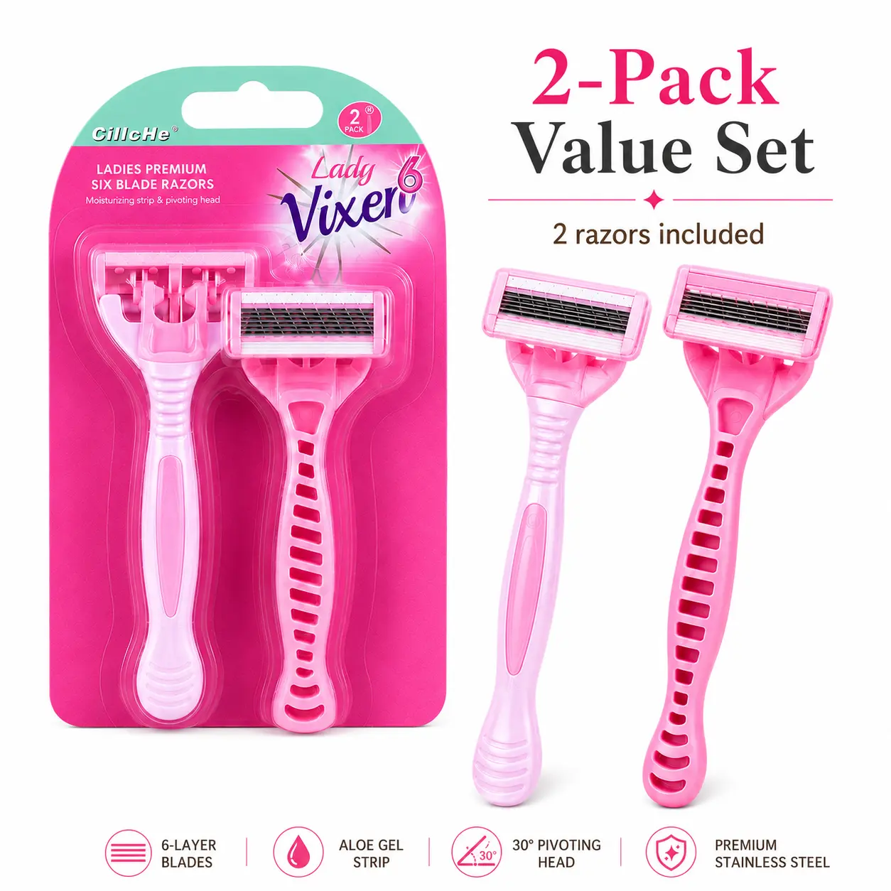 Women's 2PCS 6-Blade Manual Body Razor - Hypoallergenic, Painless Close Shave Tool for Underarms, Legs - Sensitive Skin-Friendly, Razor Bump-Free At-Home Self Care Grooming Essential Party Gift for Festive Occasions