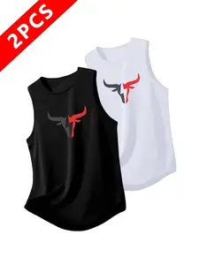 2-Pack Bull Logo Sleeveless Tank Tops, Men's Fitness Workout Muscle Tanks, Athletic Streetwear | TikTok Viral