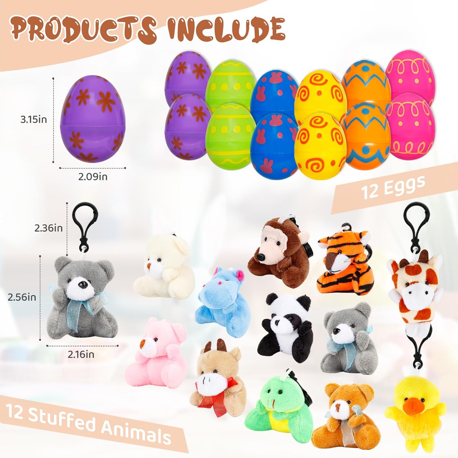 12 Pack Prefilled Easter Eggs with Mini Animal Plush Toys – Easter Basket Stuffers for Kids Boys Girls Toddlers, Easter Egg Hunt Fillers, Classroom Party Favors, Easter Gifts Ages 3-8 12 Pack Prefilled Easter Eggs with Mini Animal Plush Toys – Easter Basket Stuffers for Kids Boys Girls Toddlers, Easter Egg Hunt Fillers, Classroom Party Favors, Easter Gifts Ages 3-8