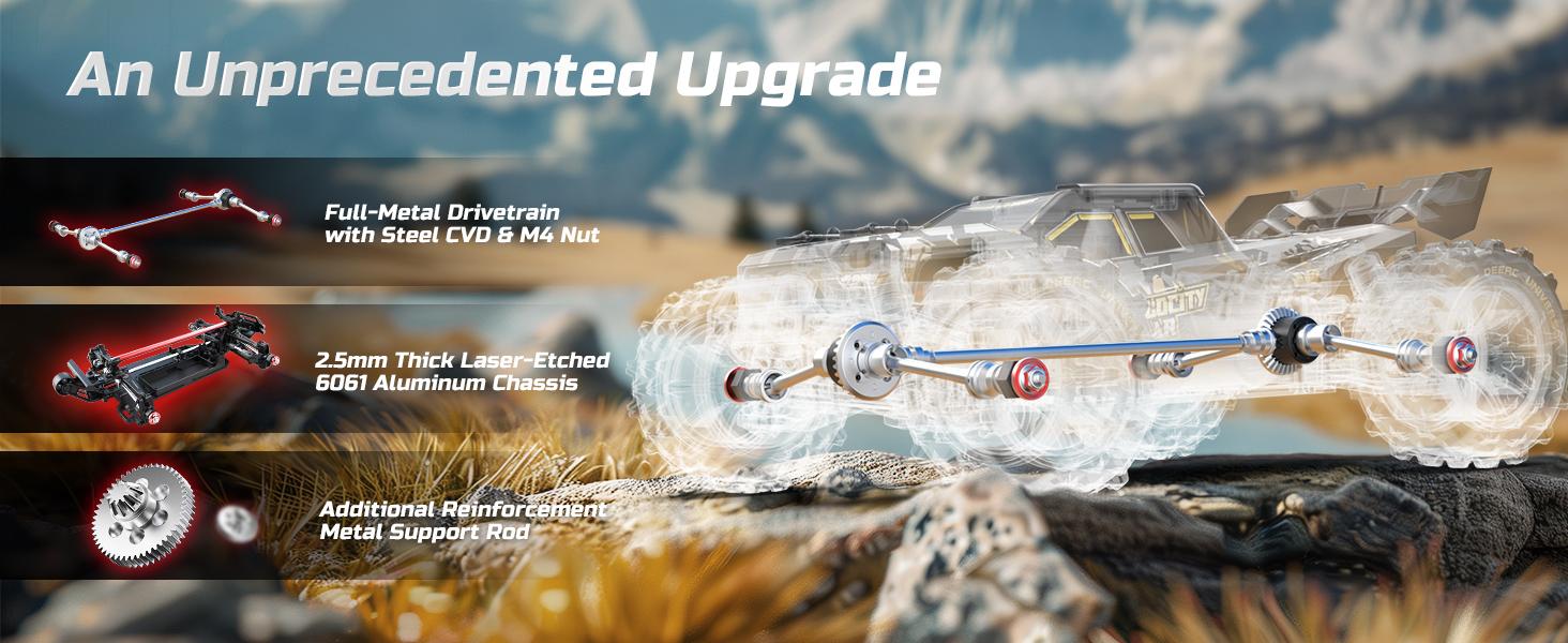 DEERC 14210 1:14 Fast Brushless RC Cars, 2 3S Lipo Batteries 4x4 Waterproof RC Truck, Max 50+ MPH,High Speed Offroad Remote Control Car, Spring Outdoorfun