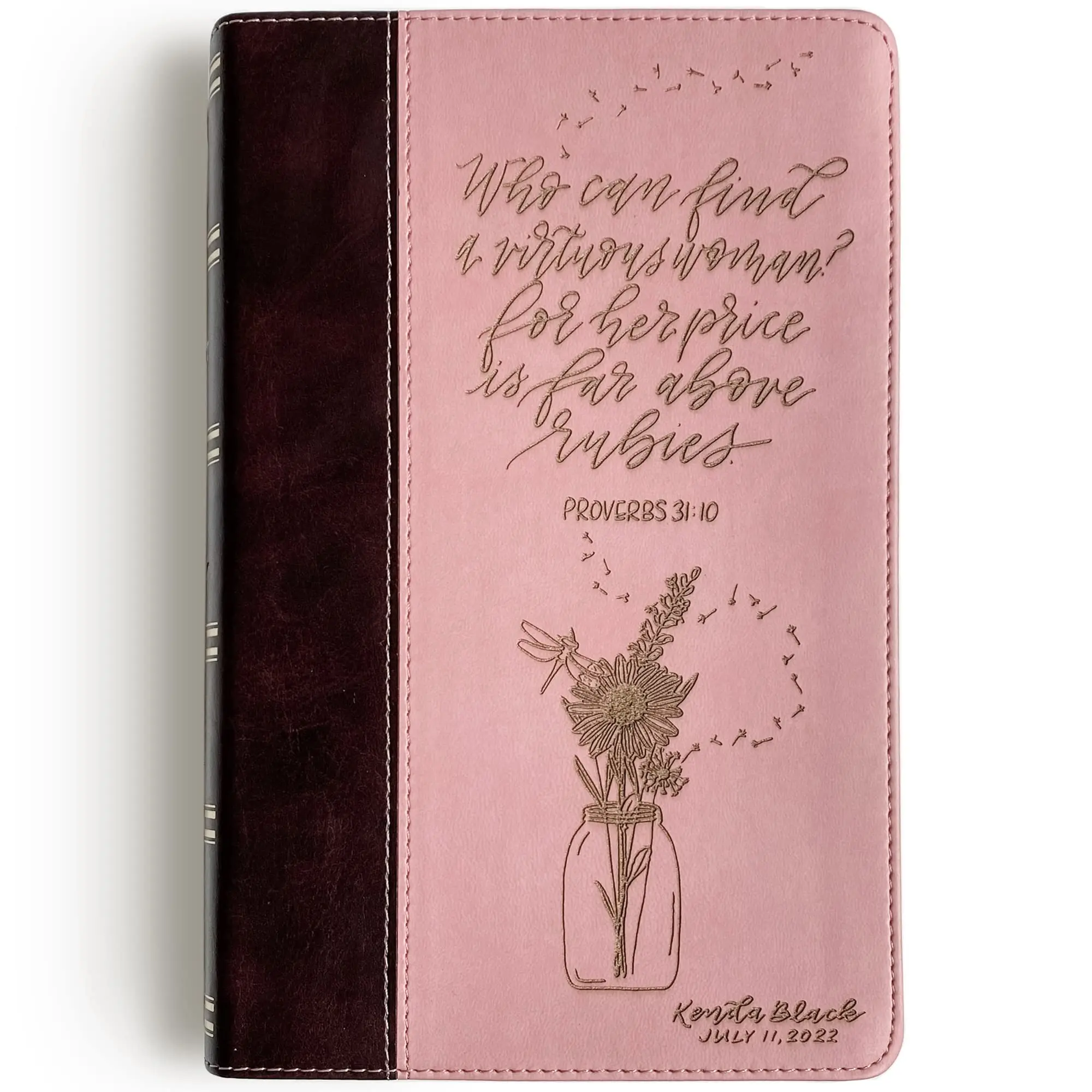 Personalized KJV Giant Print Bible - Pink - Who Can Find a Virtuous Woman? - Hand Lettered and Engraved