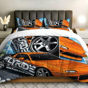 3PCS Duvet Cover Set, 1 Duvet+2 Pillowcases(Without filler), Racing Car Sport Speed Auto Vehicle theme, Christmas bedding set, Car Enthusiast Teen Decor Suitable for decoration Bedroom Dormitory Game Room Lounge.