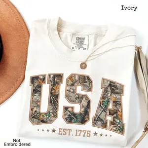 (NOT EMBROIDERED)Camo America Shirt, USA Hunting Shirt Comfort Colors, Camo Usa Shirt, 4th of July Tee, Patriotic Unisex Shirt, USA Pride Gift Est 1776 Shirt