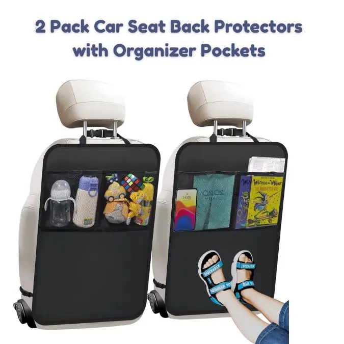 2 Pack Car Seat Back Protectors with Organizer Pockets, Kick Mats for Kids, Backseat Seat Protectors for Cars, SUVs, Trucks & Minivans, Waterproof Universal Auto Interior Protection Accessories
