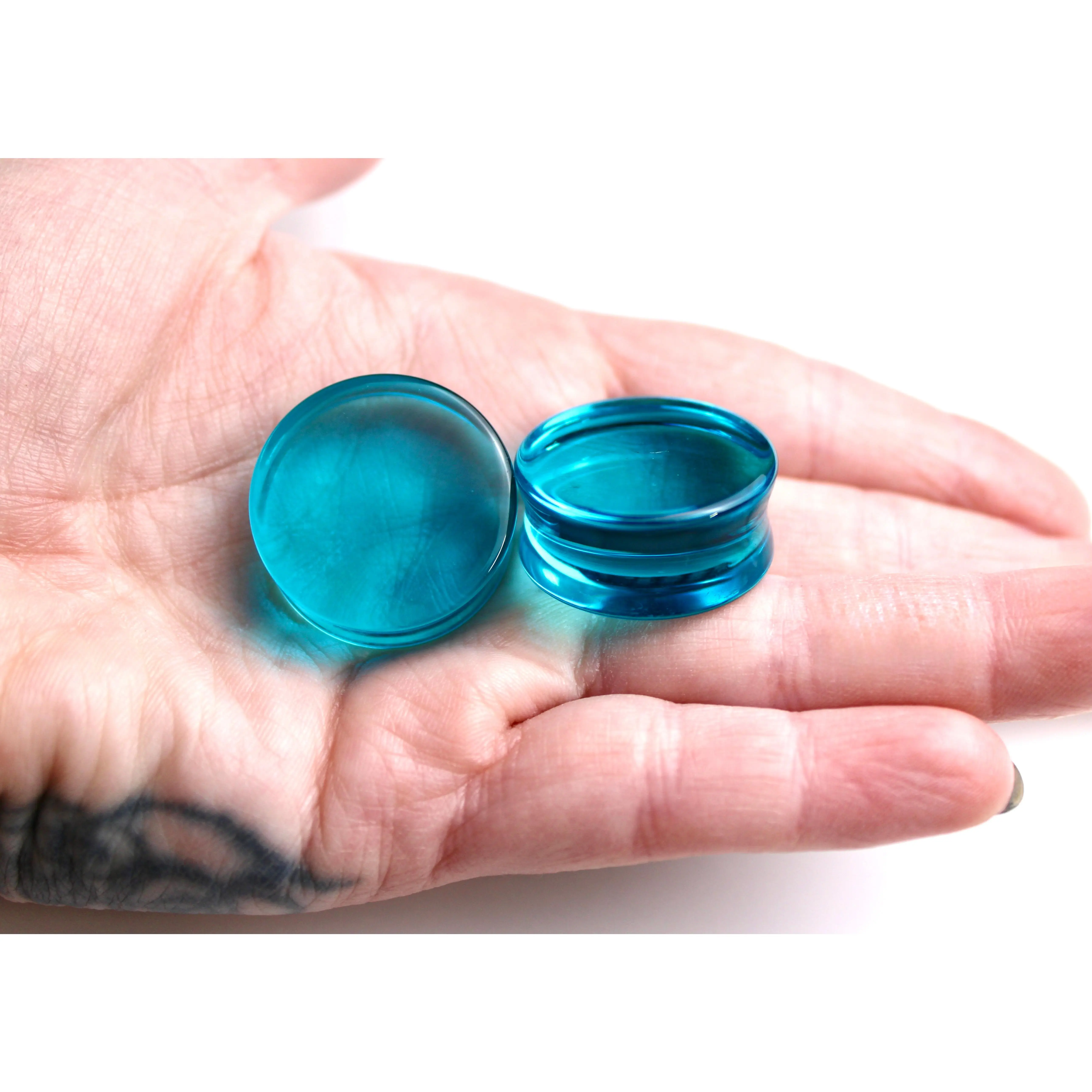Aqua Blue Glass Double Flares for Gauged Ears 6mm-44mm