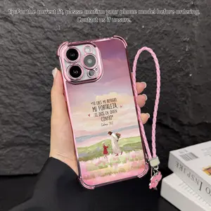 Oil painting style faith hanging rope phone case, airbag anti fall protection, electroplated border TPU phone protective case, suitable for iPhone 17 Pro Max, Air, 16, 15 Plus, 14, 13, 12, 11 and Samsung Galaxy S25, S24, S23, S22 Christ phone cases.A161