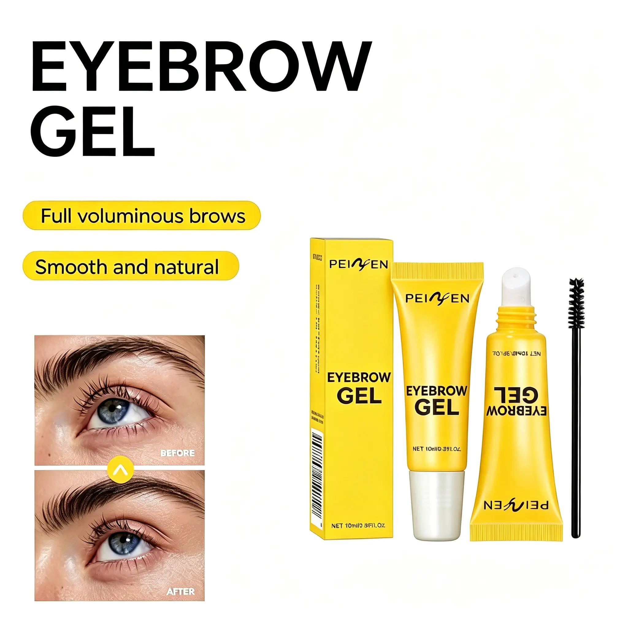 Long-Lasting Clear Brow Gel with Brush, 24H Waterproof Strong Hold Eyebrow Styling Gel, Lightweight Sculpt Fluffy Wild Brows For All Skin Types