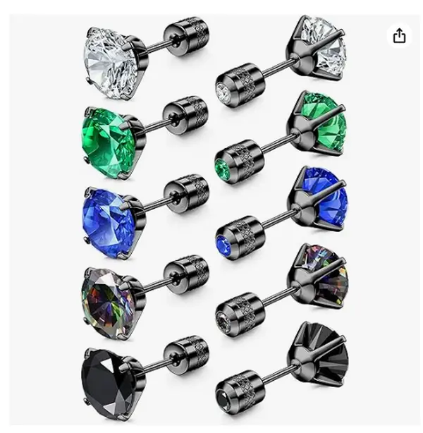 5 Pairs Titanium Screw Back Surgical Stainless Steel Stud Earrings for Women Men, Screw Back Stud Earrings, Great for Birthday Gifts, Party, Jewelry Gifts, Father'S Day Gift