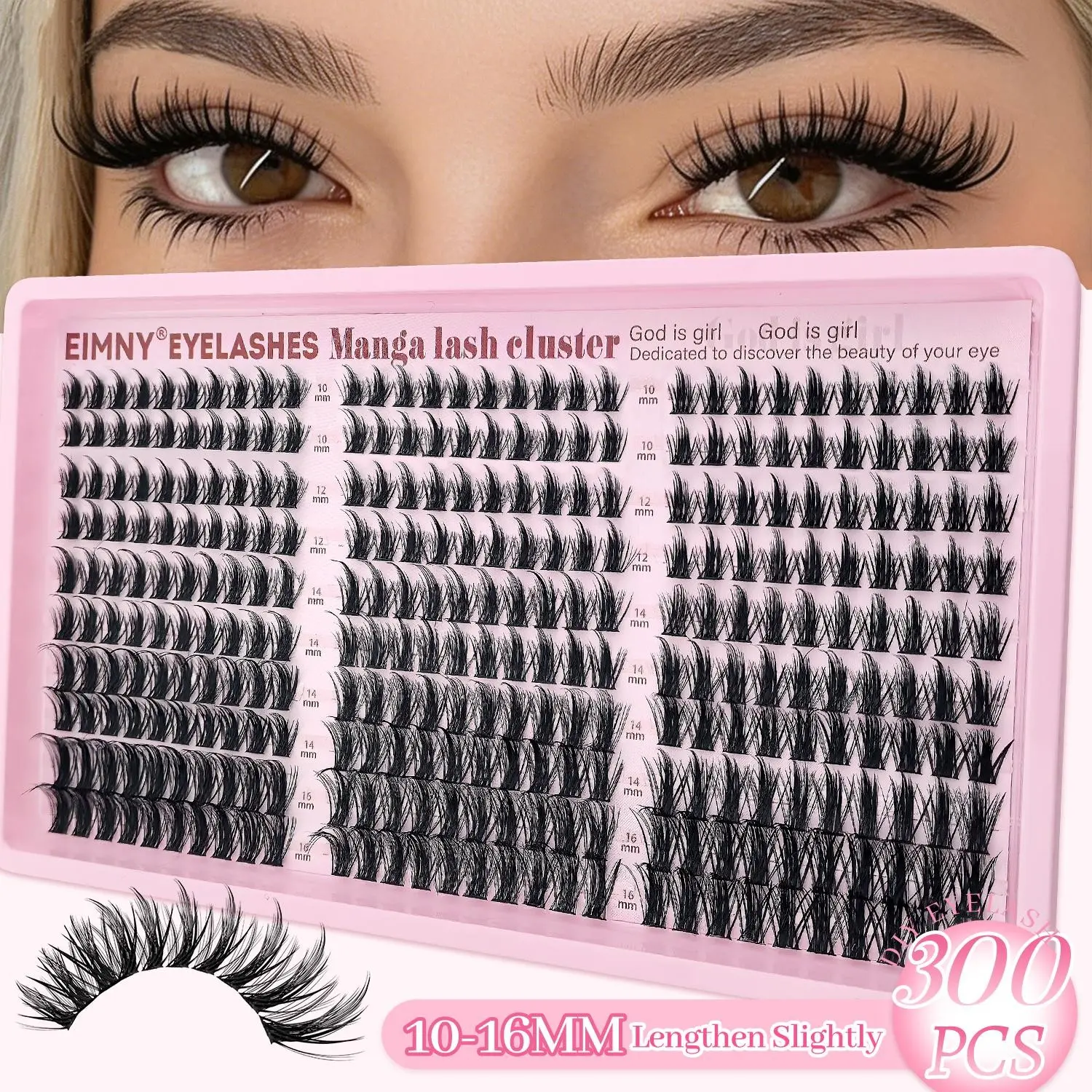 300Pcs Manga Lash Cluster Extension Kit with Bond & Seal and Tweezers, Reusable Natural Wispy Fluffy Cluster Lashes, Diy Lashes Clusters, Long Lasting DIY Eyelashes for Holiday Party Wedding Prom Daily Makeup for Beginners, Eyelash Extensions