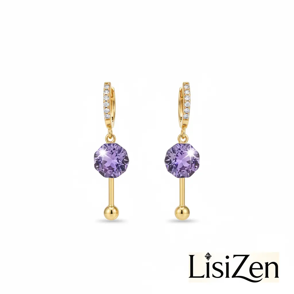 LisiZen Purple Zircon Huggie Earrings for Women Sparkly Hoop Jewelry DZEH6312