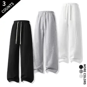 Must-have High Waist Draping Wide Leg Sweat Pants 3 Sets for Men, Simple Solid Track Pants for Weekend Shopping & Short Summer Vacations