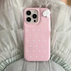 Pink blue silicone white polka dot 3D angel wing phone case for iPhone 12 13 14 15 16 pro max