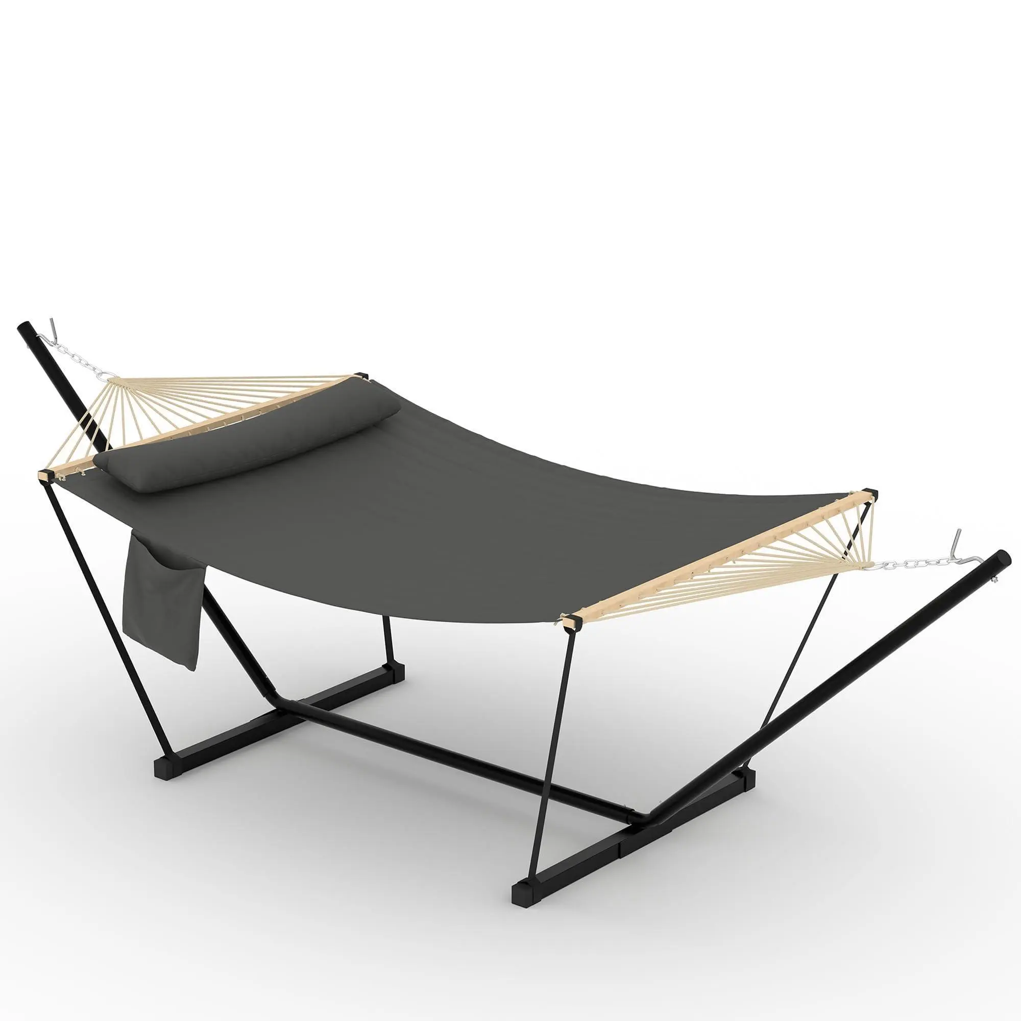 Gaomon Grey 2-Person Double Fabric Hammock with Sturdy Adjustable Steel Stand, Heavy-Duty Portable Hammock for Patio, Backyard,sohochic