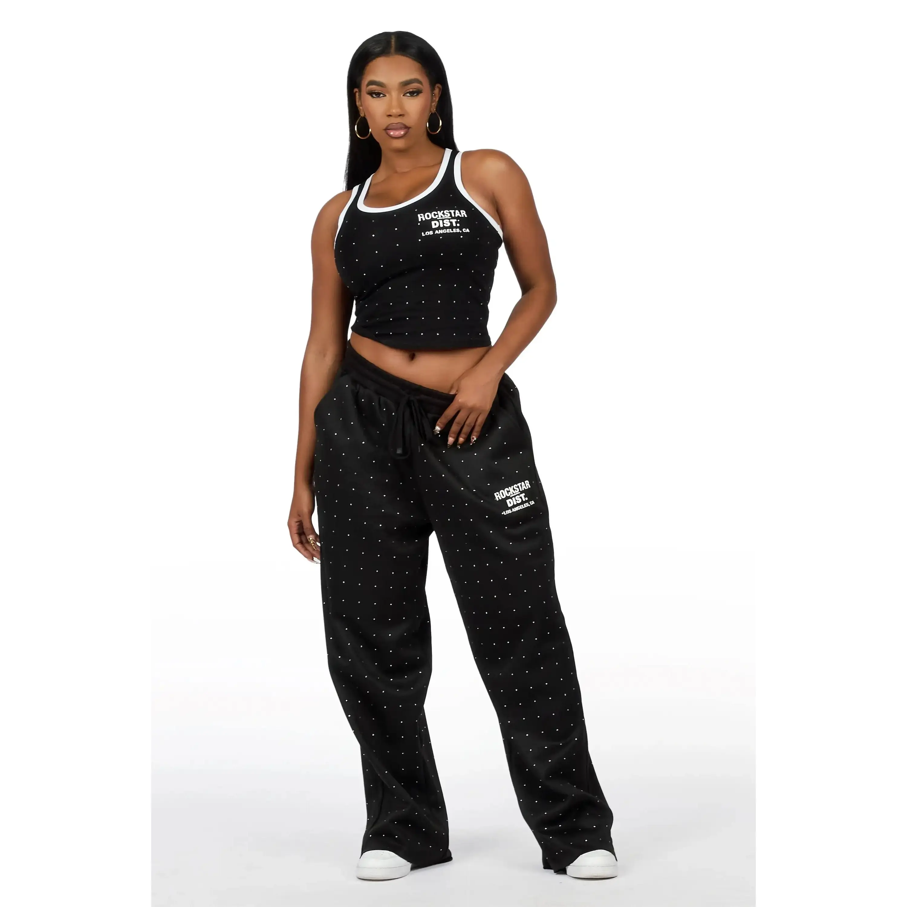Kelecia Black Rhinestone Tank Baggy Track Set