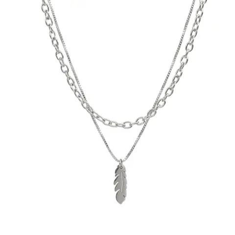Layered Feather Pendant Necklace for Men Women