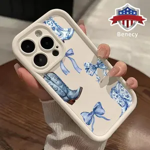 Phone Case for iPhone 15 16 14 Pro Max 13 12 11 XR XS Plus E  Exquisite Blue Bow Pattern Shockproof Silicone TPU Bumper Drop Protection Cover Smartphone Casing