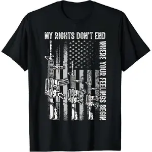 Men's T-shirt My Rights Don't End Where Your Feelings Begin USA Flag Gun T-Shirt, Graphic Tee, Gift Shirt, Cotton Shirt, Gift for Men