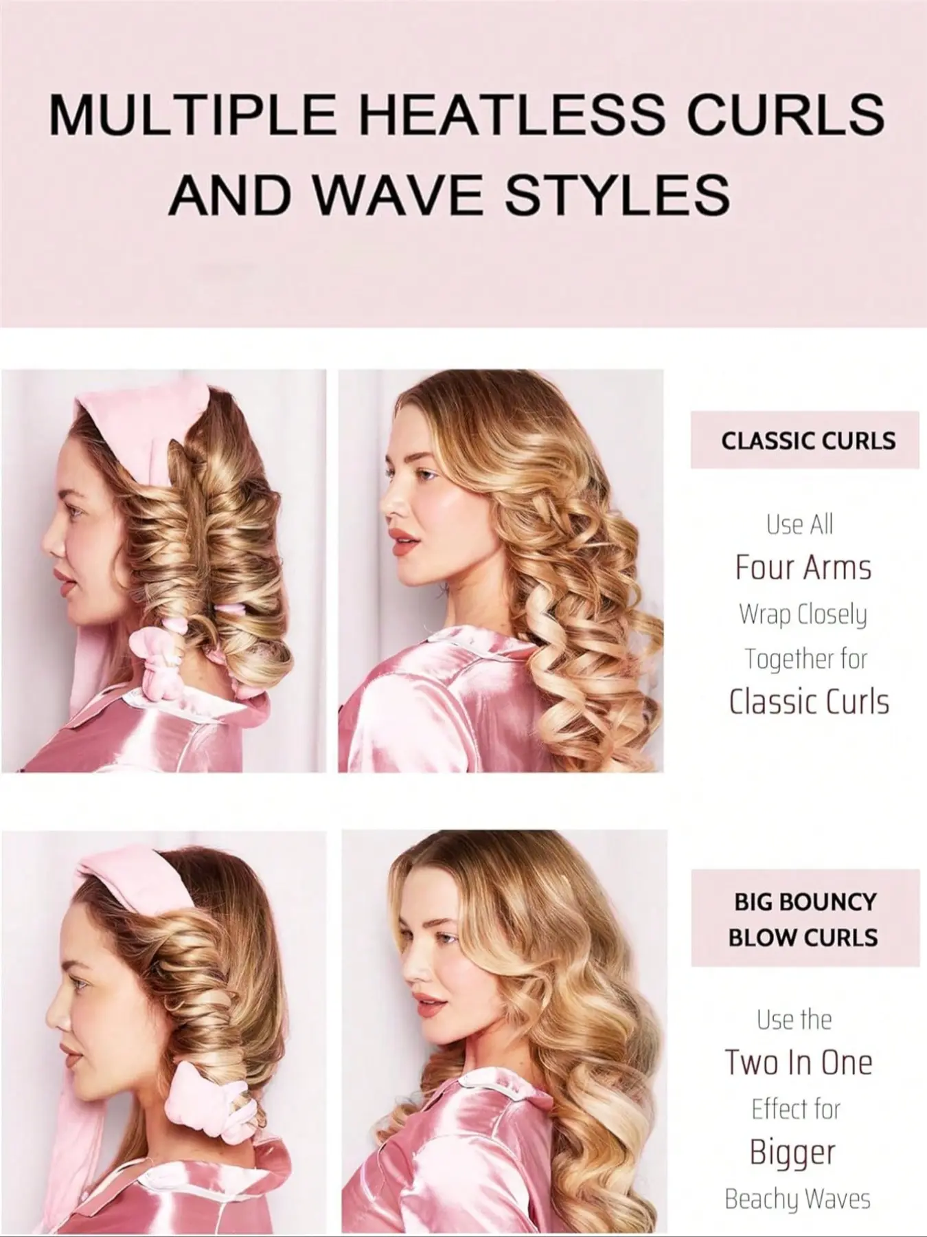 Heatless Overnight Hair Curlers Set with Satin Scarf No Damage Satin Heatless Hair Curler Bundle | KITSCH main image 4