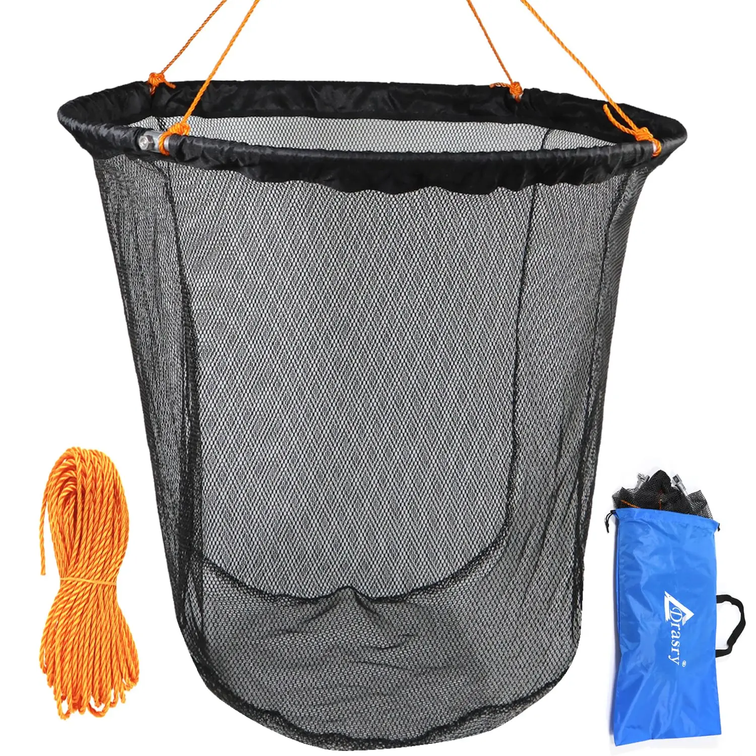 Drasry Collapsible Aluminum Minnow Net, Fishing Gear Supplies with 49.2 FT Rope, 70cm-100cm High Load-Bearing Drop Basket Trap, Saltwater-Ready, Dinp-Free Mesh Fish Trap Accessory