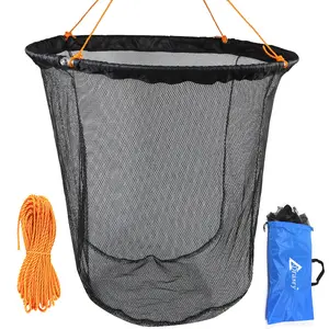 Drasry Foldable Bridge and Pier Fishing Landing Net - High Load-Bearing Aluminum Ring Drop Net for Saltwater Freshwater - Collapsible Basket With 49.2 FT Rope