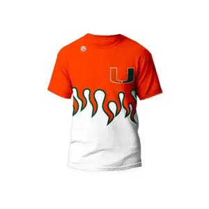 Miami Hurricanes Women's Short-Sleeve Crew Neck Flame Casual T-Shirt - Orange Cotton Top